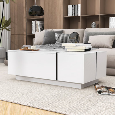 Table basse moderne minimaliste avec rangement caché, plateau de table spacieux et deux tiroirs