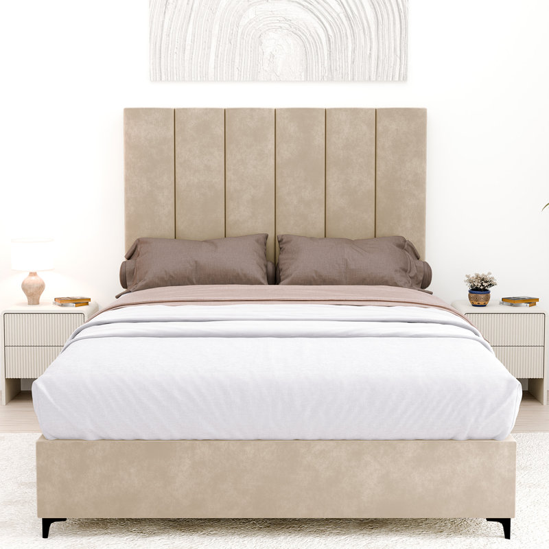 Allondra Upholstered Platform Bed, Beige, Twin, 2
