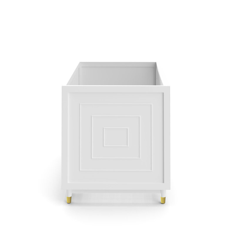 White High-Gloss Wood 3-in-1 Convertible Crib with Gold Accents