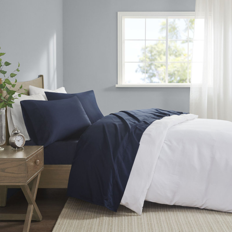 Ensemble de draps en coton 600 fils Pima, Ensemble de draps pour très grand lit + un drap-h, Bleu marine