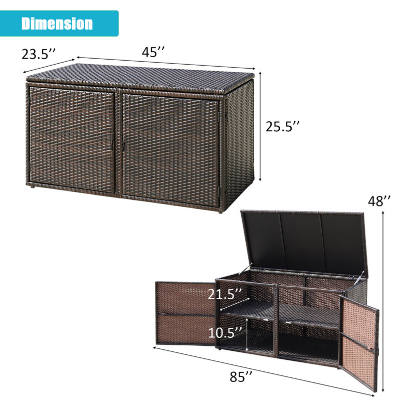 Costway 45'' W 88 Gallons Water Resistant Cabinet Deck Box in Brown