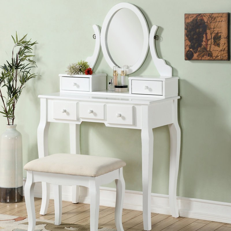 Ensemble de coiffeuse et tabouret de maquillage en bois Ashley, ensemble de coiffeuse et tabouret de maquillage en bois Ashley