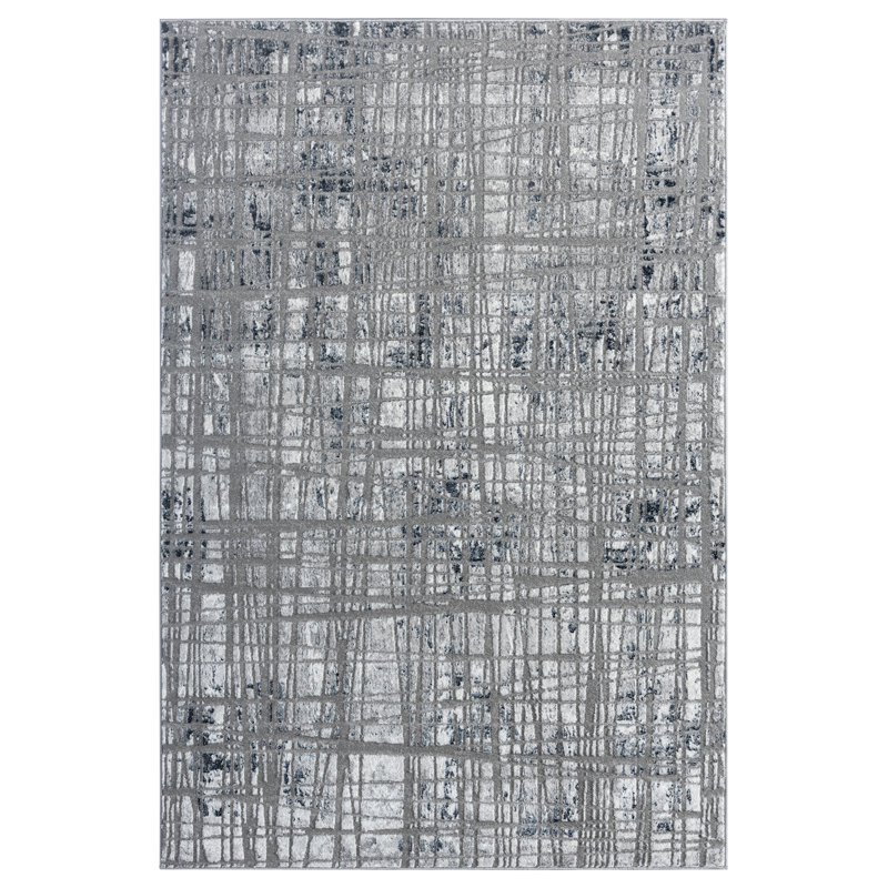 Tapis bleu / gris à motif abstrait Adamarys, Rectangle 7 pi 9 po x 9 pi 9 po