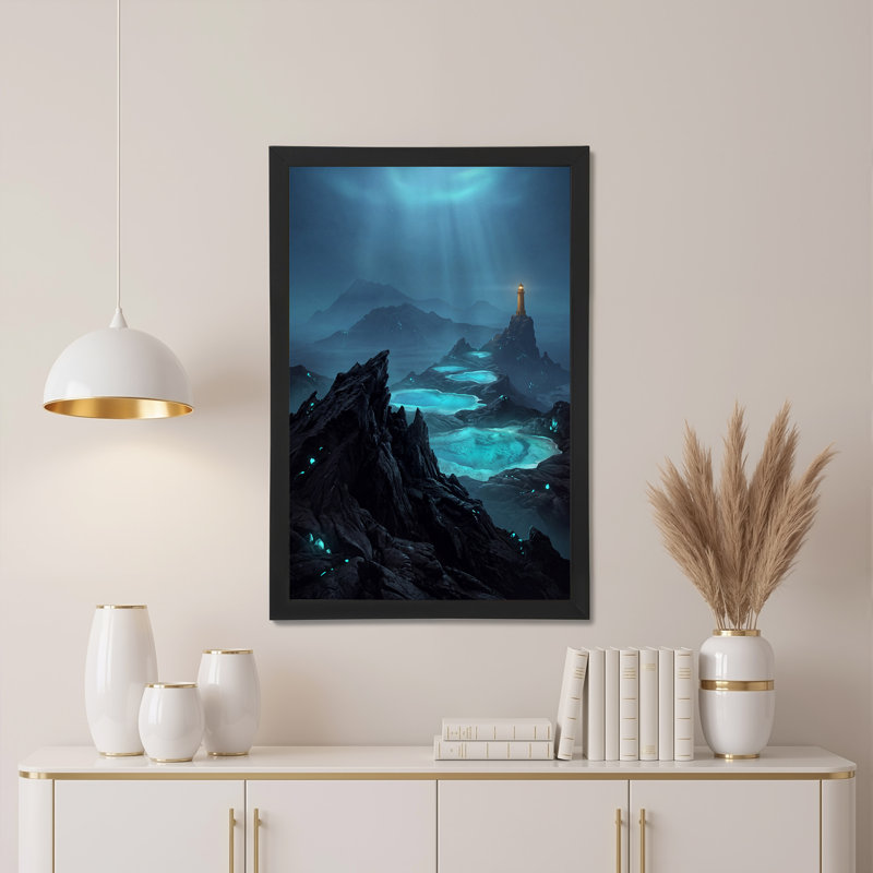 Art mural sur toile, "Phare sur roches dentelées avec piscines bleues", 18"H x 12"W