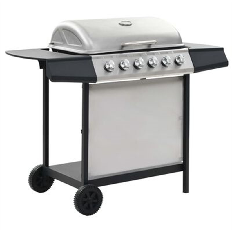 Symple Stuff 6 - Burner Portable Liquid Propane Gas Grill, Silver/Black