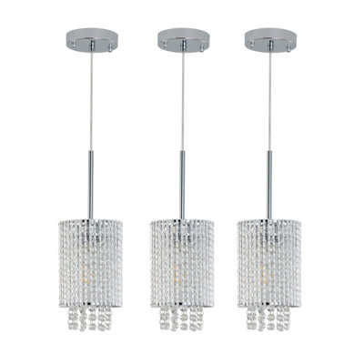 Ensemble de 3 luminaires suspendus modernes en cristal, mini-lustres cylindriques en chrome de 5,1 po, luminaires suspendus réglables pour îlot de cuisine, salle à manger et chambre à coucher