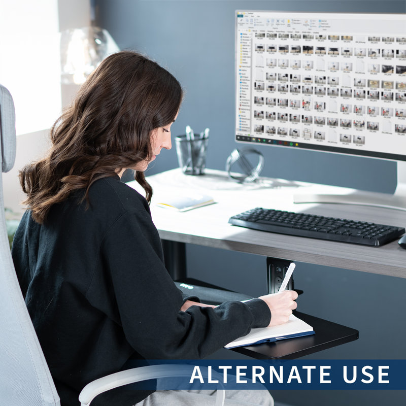 Black Adjustable Under Desk Rotating Keyboard and Mouse Tray