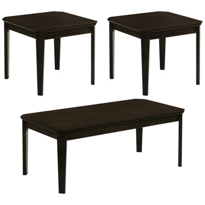 Dark Brown 3 Coffee Table Collection With One And Two End Tables, Rectangular Shape, Slim Straight Legs, Solid Wood + Composition, Hairpin Base, For L