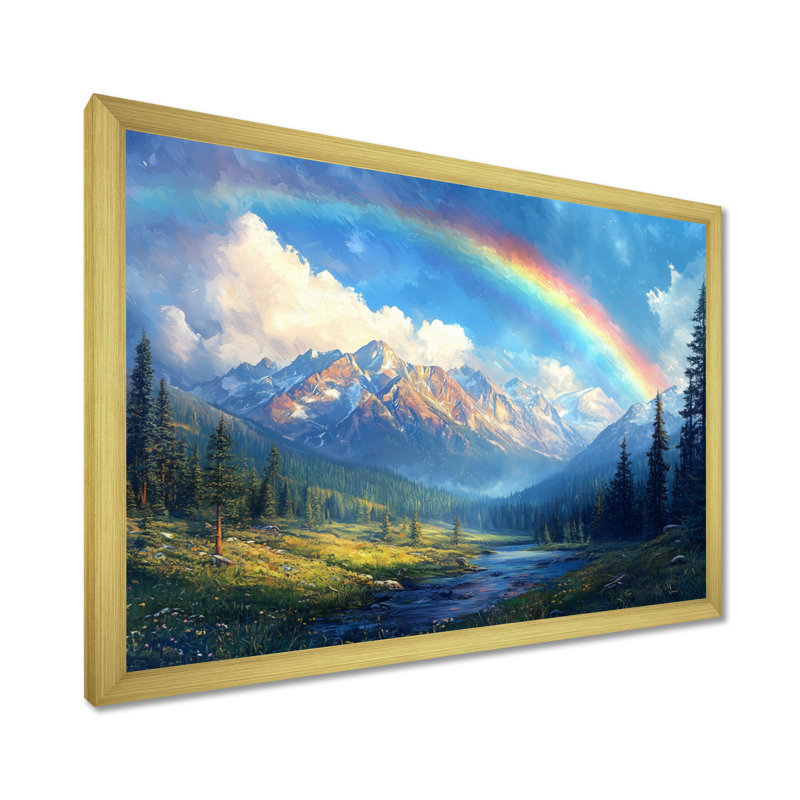 Rainbow Over The Rocky Mountains - Rainbow Canvas, art mural, H 30 po x l 40 po, Cadre doré simple