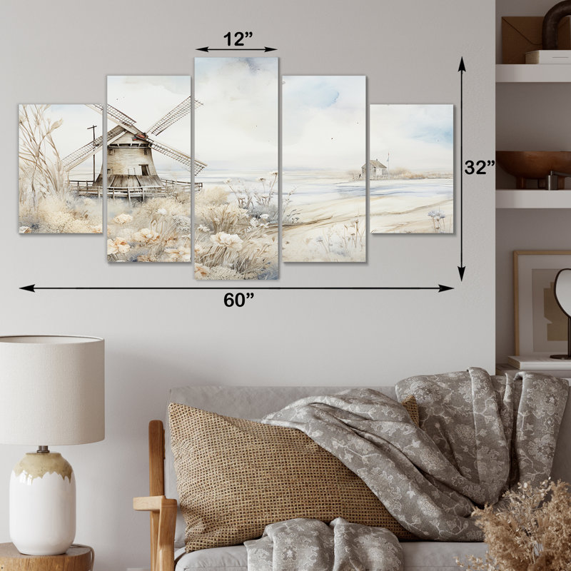 Nostalgic Windmill In Winter - Wind Turbines Multipanel Wall Art