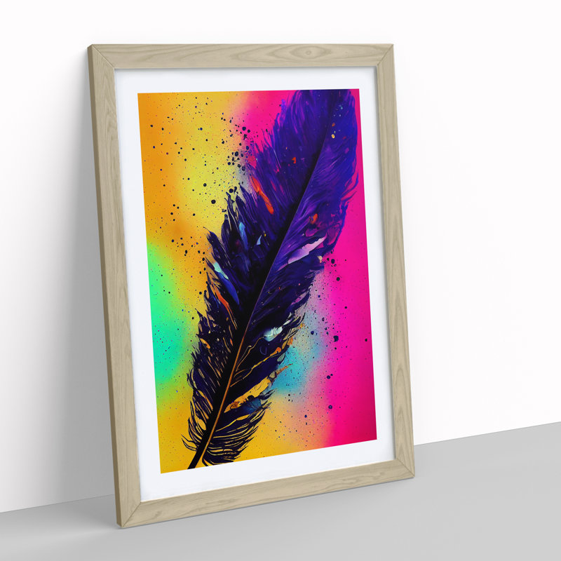 Feathers Splashed No.2 - Framed Print, 64cm H x 46cm W x 2cm D, Oak