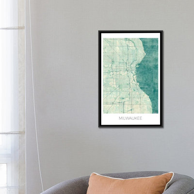 " Milwaukee Vintage Blue Watercolor Urban Blueprint Map " by Hubert Roguski