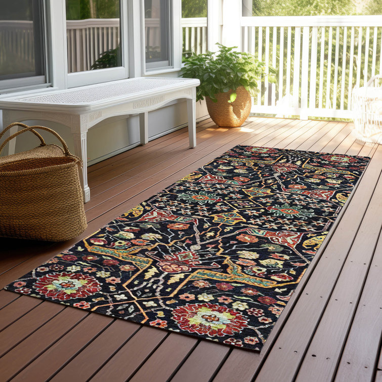 Machine Washable Indoor/Outdoor Cicel ACN1132 Black Rug