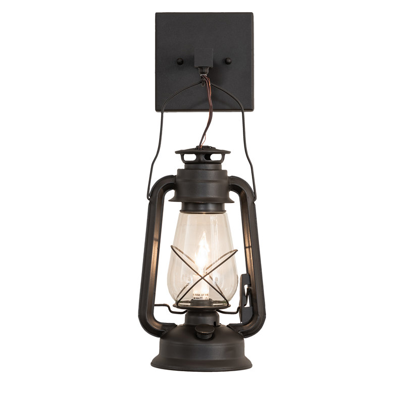 Meyda Tiffany 215766 One Light Wall Sconce from Miner`S Lantern Collection in Rust Finish, Black