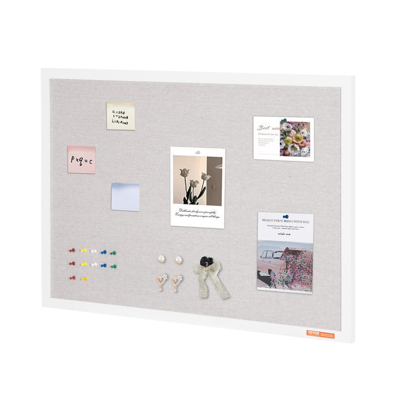 Panneau de liège blanc 36 po x 24 po avec surface en lin - Tableau d'affichage mural élégant pour la maison, l'école et le bureau - Tableau d'affichage élégant et fonctionnel