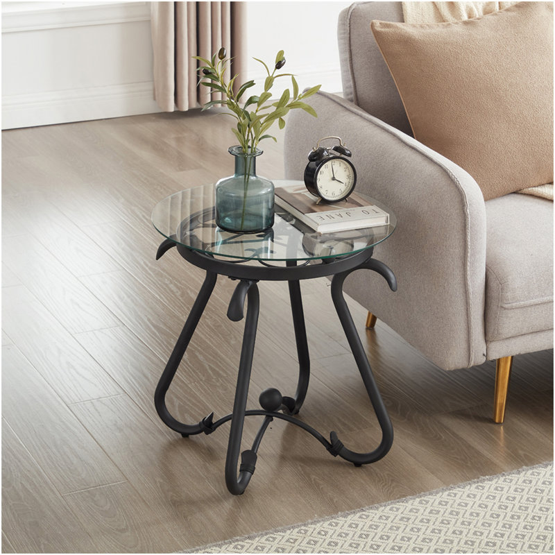 Ensemble de 2 tables basses de surface en verre trempé, table d'appoint ronde décorative avec construction robuste pour le salon (noir rustique)