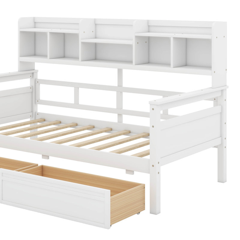 Daybed With Bedside Shelves And Drawers, Twin, White