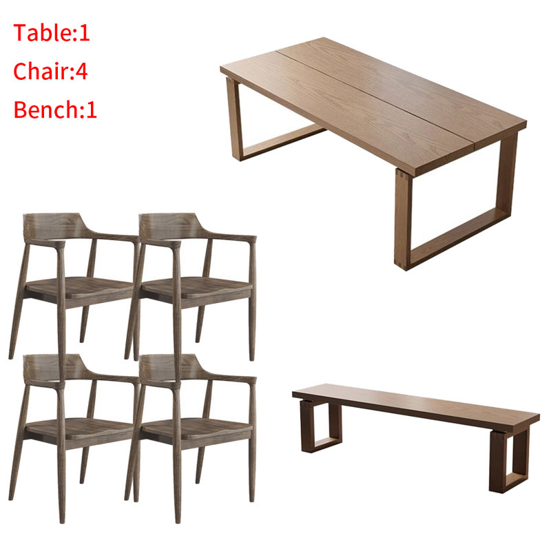 Nordic Rectangular All-solid Wood Dining Table Set 6 - Person Solid Wood Top Double Pedestal Dining Set