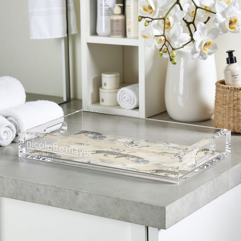 Leopard Walk Acrylic Rectangle Decorative Tray, Cream, 12.5"W x 7.75"D x 2"H