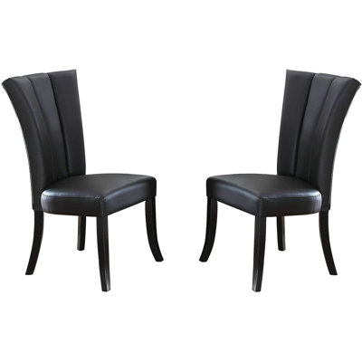2pc Dining Chairs In Black Pu Upholstery, Modern Look With Wide Flair Back Support And Padded Seat, Rubber Wood Frame Faux Leather  2pc , Design Cozy