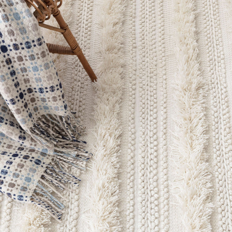 Zhara Stripe Ivory Handwoven Performance Rug, Rectangle 5' x 8'