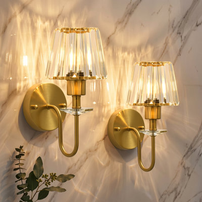 1 - Light 11.81" Modern Wall Sconce with Ribbed Crystal‑Glass Shade for Bedroom Living Room Hallway Foyer