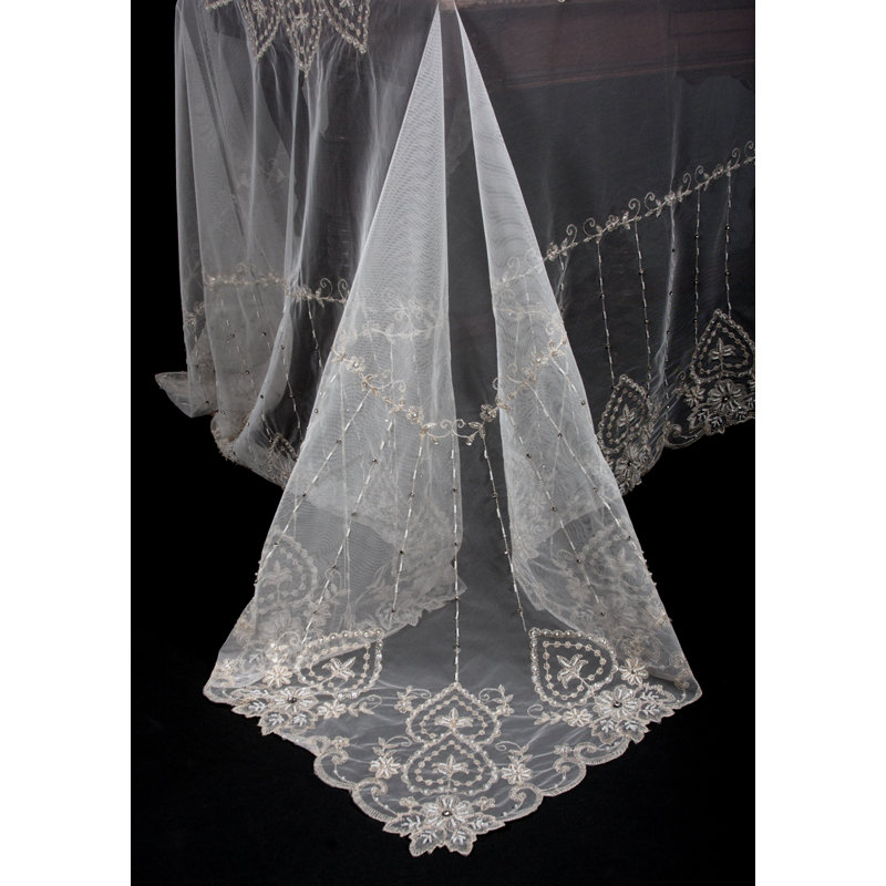 Exquisite Heart Lace Embroidered Tablecloth with Beaded Accent