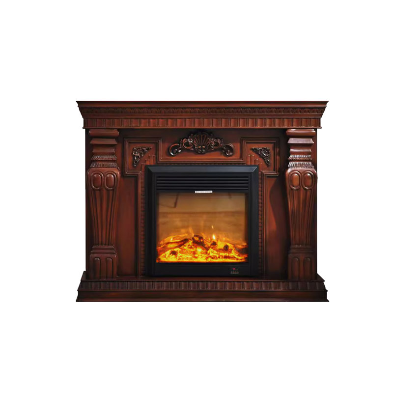 Nut-Brown Solid Wood Freestanding Fireplace