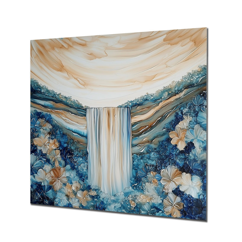 Majestic Waterfall In Summer I - Paysages, décoration murale en métal, impression en cascade, H 36 po x l 36 po