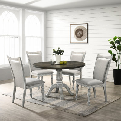 5 tables de salle à manger, gris blanc vieilli et piédestal rond avec 4 chaises pour la maison et les chaises, décor gris