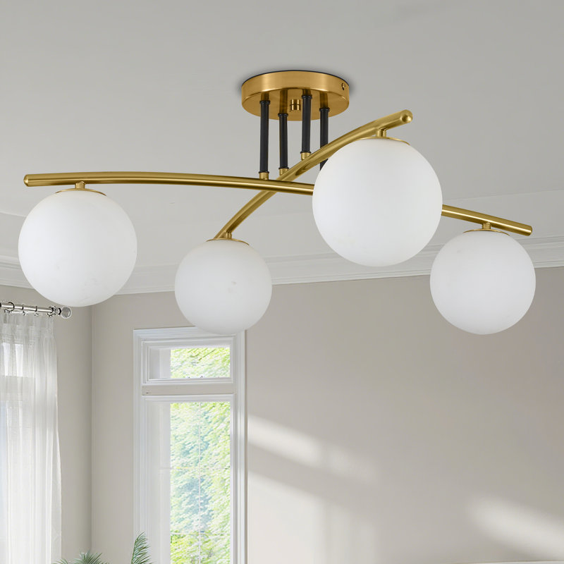 Plafonnier semi-encastré 4 lumières en verre bullé