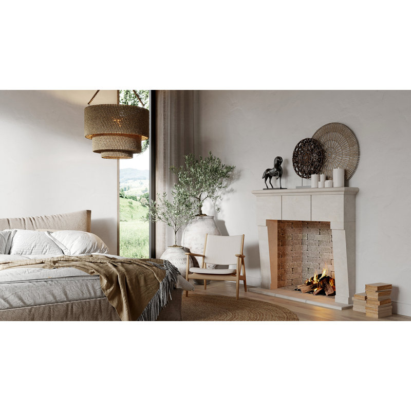 Cadre de cheminée en pierre avec foyer standard Memphis, P 10 po x H 54 po x l 74 po, Tan