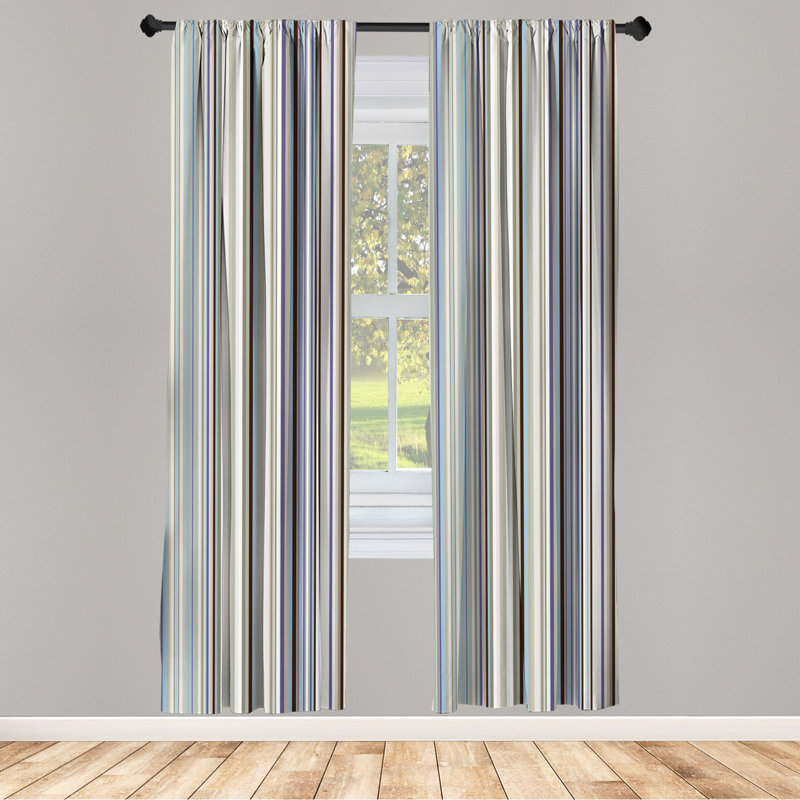 Microfiber Striped Semi-Sheer Rod Pocket Curtain Panels, 28" W x 84" L, Gray/Blue