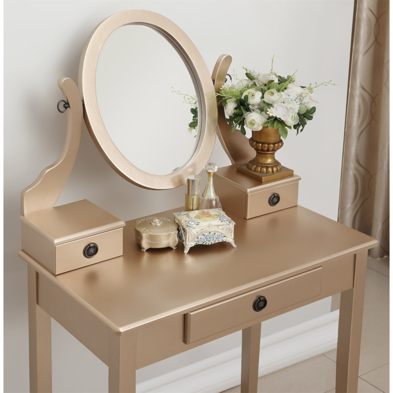 Ensemble coiffeuse et tabouret de maquillage Moniys, Doré