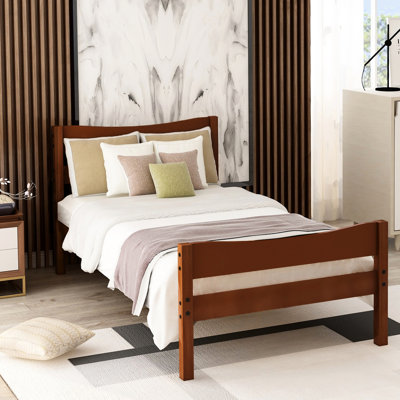 Walnut Twin Size Bed With Headboard And Consistent Slat Construction Solid Wood Platform Headboard, Walnut