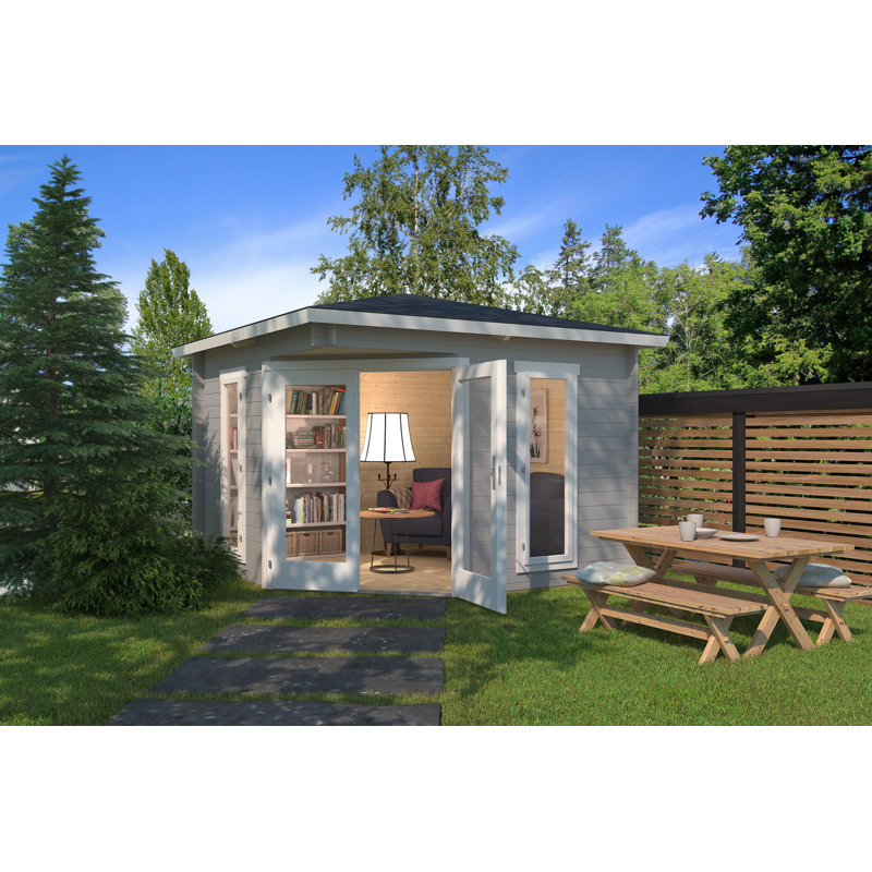  9.5 x 9.5 Ft. Corner Log Cabin With Single Glazing (28mm), EASTLEIGH LIGHT GREY
