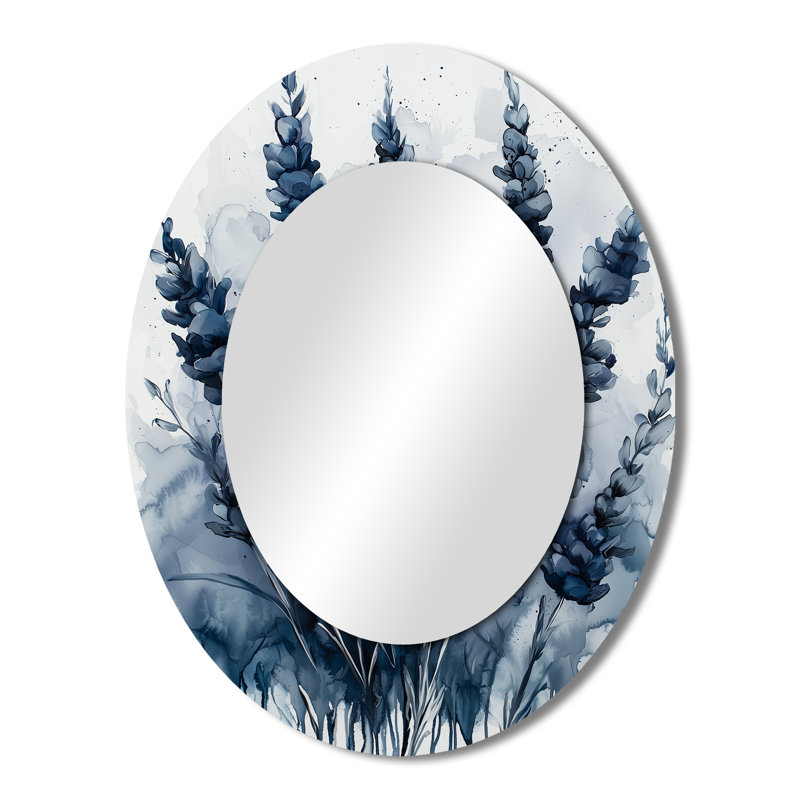 Fauvism Blue Lavender Silence - Gray Traditional Oval Wall Mirror, 43" x 33"