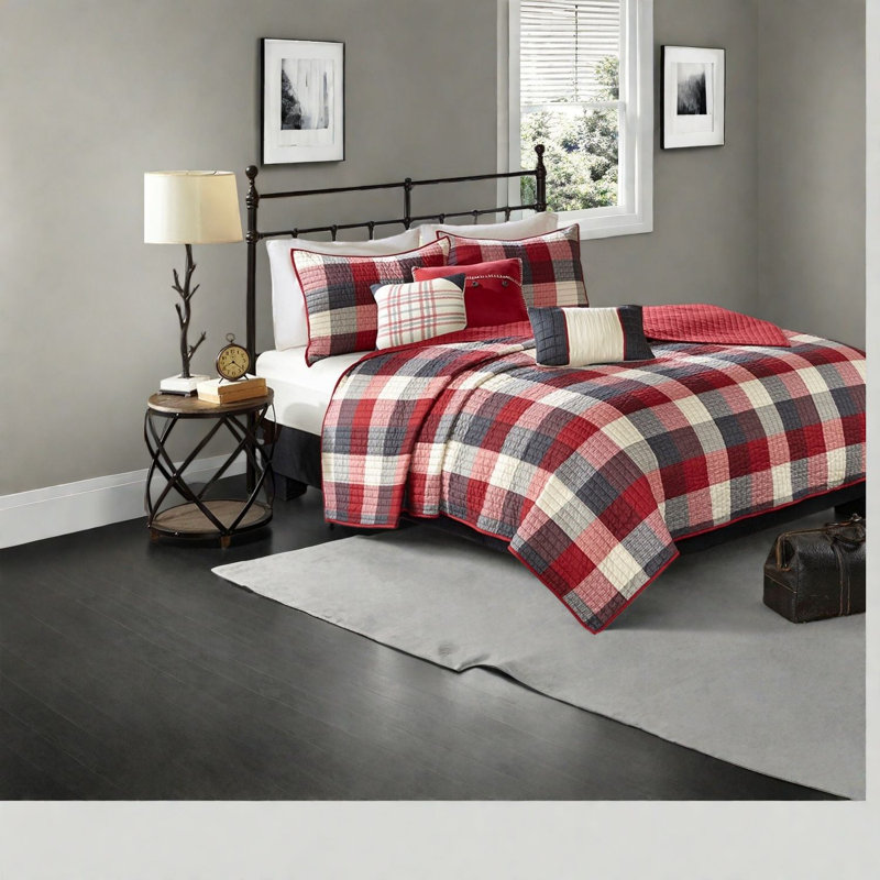 Ensemble de literie confortable 6 pièces, chevrons en polyester, style chalet rustique