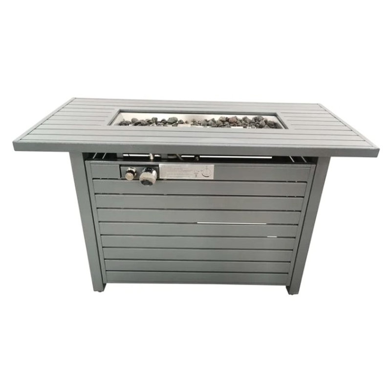 Table de foyer d'extérieur grise grise, H 25 po x l 42 po, cadre de temps de combustion de 50 000 po, acier inoxydable, réglable au propane / gaz naturel, périodicité d'ornement extérieur moderne,