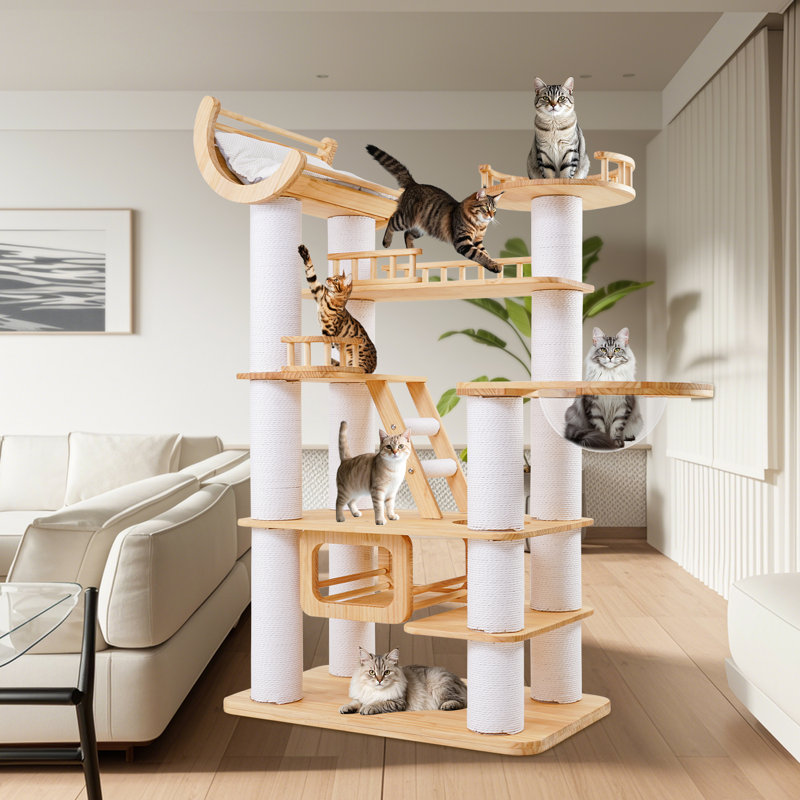 Solid Wood Wayfair Canada Cat Tree KZLAA 53" H Solid Wood Cat Tree/Warm Cat  Climbing
