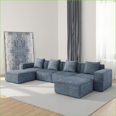 Canapés modulaires modernes, canapé-lit convertible, velours côtelé gris ardoise, 3 personnes avec repose-pieds | Mousse | Gris