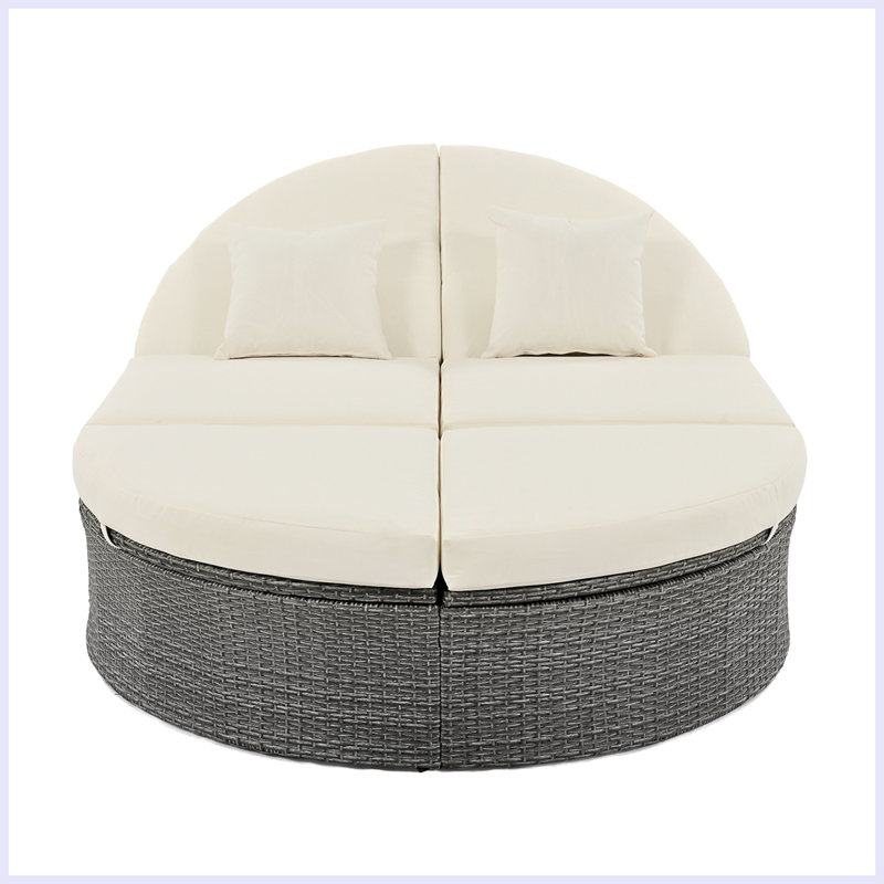 Lit de jour d'extérieur avec coussins 78,7 po Leontiy, Beige, Gris