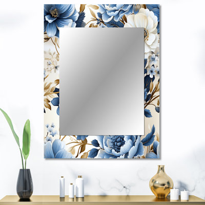 Toile exotique bleue et blanche Celica - miroir floral, miroir mural décoratif de campagne, impression d'art en métal