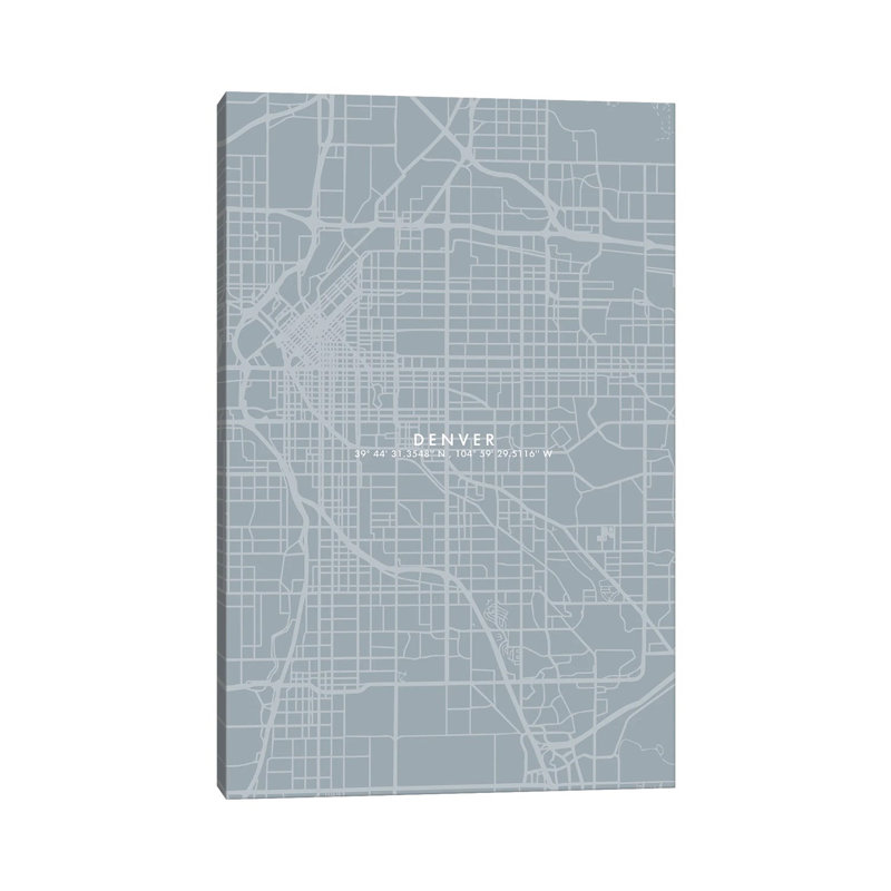 Denver City Map - Wrapped Canvas Print, 101.6cm H x 66.04cm W x 1.91cm D