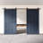 Homacer Navy Unassembled & Finished Slanted Stripe Design Two Barn Door with Non-Bypass Installation Hardware Kit, interior use only-114500925