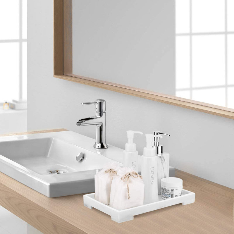 Resin Vanity Tray, Bathroom Toilet Tank Storage Tray, Kitchen Sink Trays Decorative Serving Tray, Vanity Countertop Organizer For Makeup Towel Perfume Holder, M, White Marble