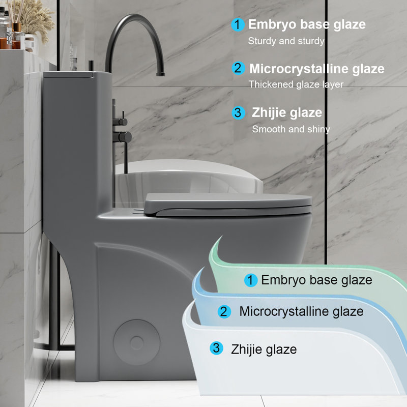 Elongated One Piece Toilet with Comfort Chair Seat ADA Height 17.3" Modern Toilet for Bathroom, Dual Flush 1.1/1.6 GPF and MAP 1000g, 12" Rough-In, Soft Closing Seat