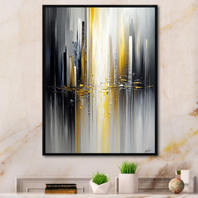 Abstrait géométrique noir et jaune II - Art mural encadré abstrait géométrique