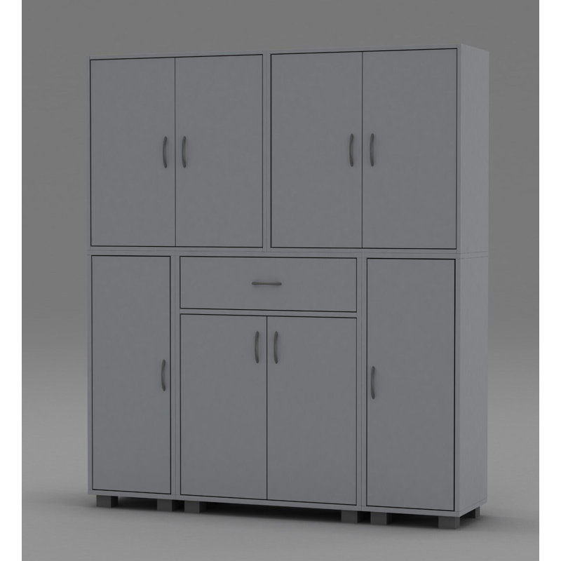 Ahsir Solid Wood 8 - Door Rectangle Accent Cabinet, Grey