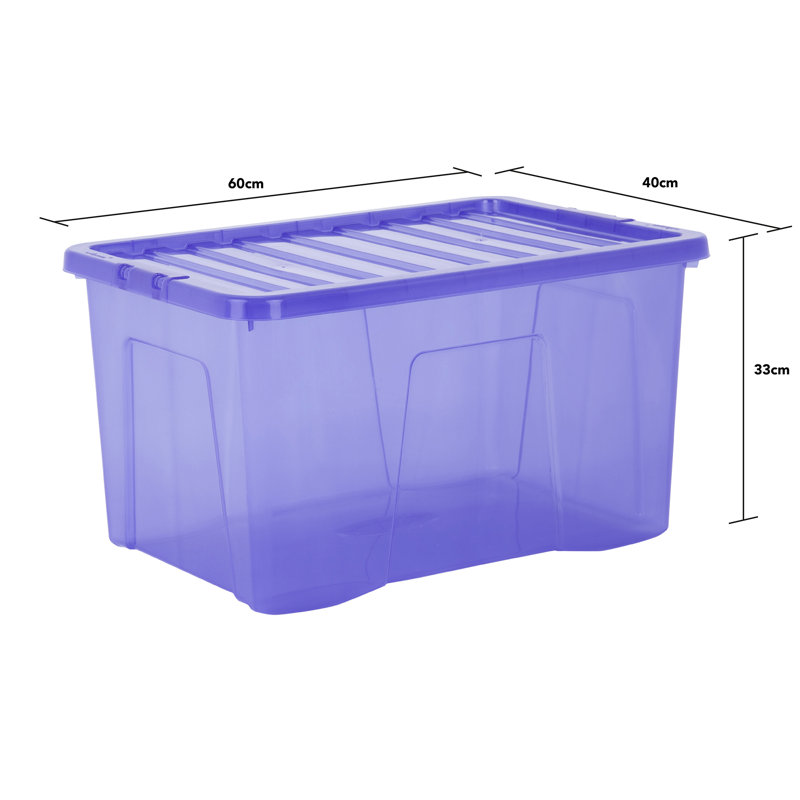 Wham Crystal 60L Plastic Storage Boxes Tint Dusky, Blue